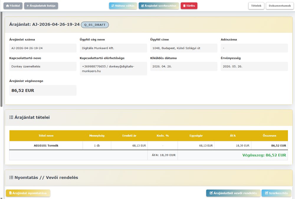 Donkey Starter vevői rendelés szerkesztő